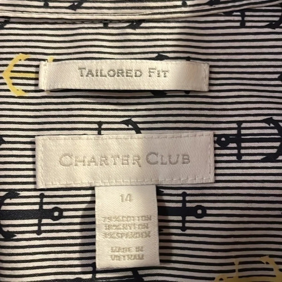 New Charter Club Pinstripe Anchor Print Sleeveless Button Down Top Size 14 - Picture 5 of 5